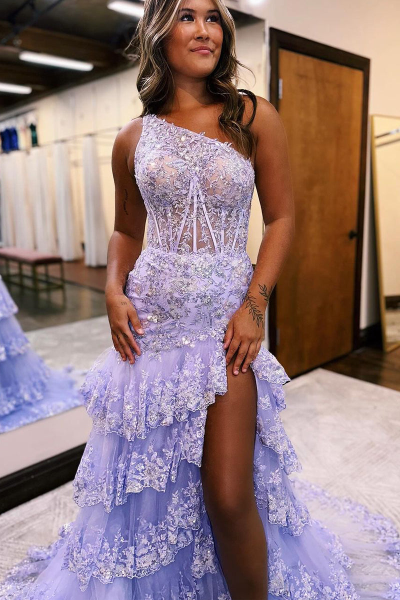 sequin twist a-line dress in lavender Charming A Line One Shoulder Lavender Sequins Long Prom Dresses with S –  Dressmeet