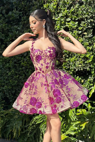 Lovely A-Line Purple Sequins Appliques Sweetheart Short Homecoming Dress MD4041703