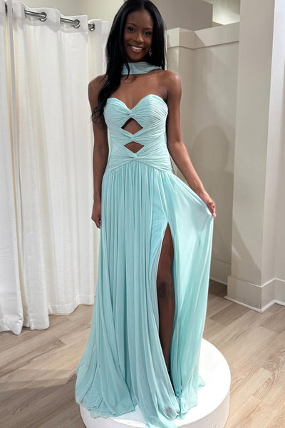 Cute A Line Sweetheart Keyhole Chiffon Slit Prom Dress DM52122201