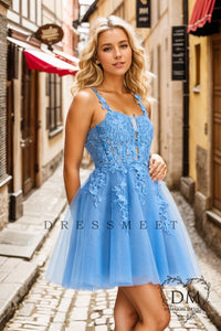 Blue Sweetheart Sparkle Tulle A-Line Short Homecoming Dresses DM24072210