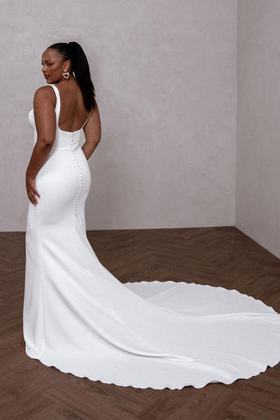Mermaid Sqaure Neck White Soft Satin Wedding Dresses MD112605