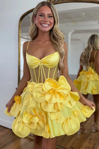 A-Line Sweetheart Yellow Satin Short Homecoming Dresses DM24071808