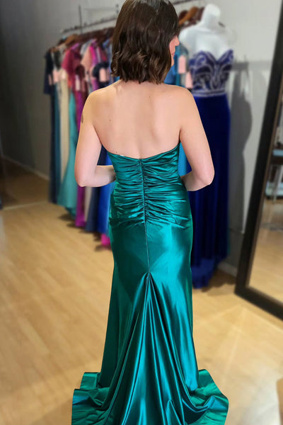 Mermaid Sweetheart Keyhole Green Satin Prom Dress with Slit DM52120304