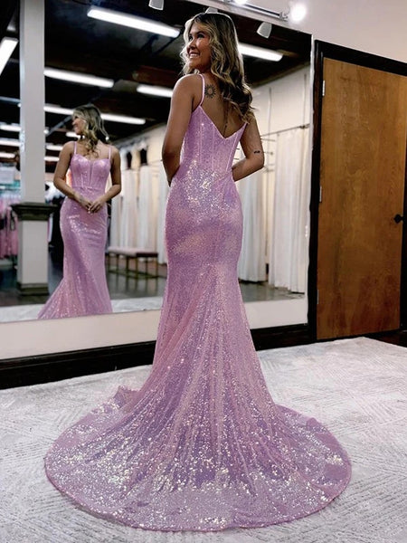 Pink Sequin Mermaid Sweetheart Long Prom Dresses MD091509