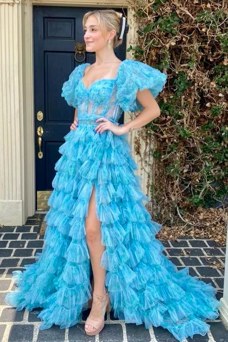 printed tulle dress A-Line Sweetheart Blue Floral Ruffle Tiered Long Prom MD4051702 – Dressmeet Ladolemono-Greek Olive oil and bow tie detail on YGroup_amorapolkadotmaxidress Size:16 34-35
