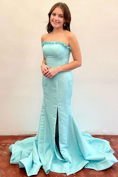 Strapless Maganta Ruffle Mermaid Slit Long Prom Dress MD113003