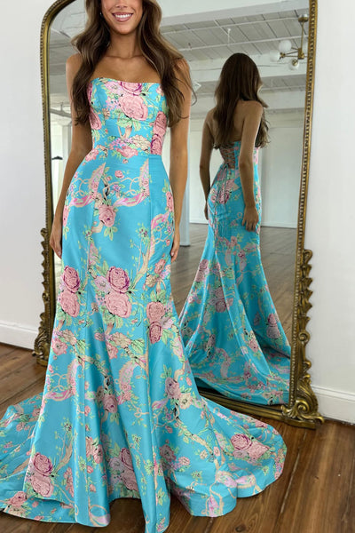 Fashion New Arrival Mermaid Strapless Floral Satin Prom Dress DM15010610