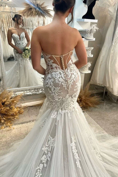 Sexy Mermaid Sweetheart Tulle Wedding Dresses with Appliques DM4070306