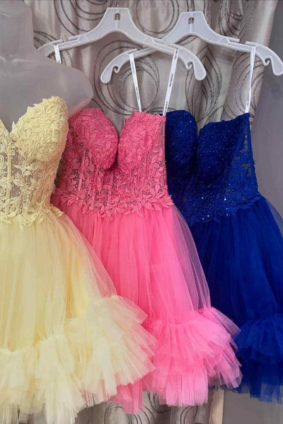 Light Blue Ruffle Tulle Short Homecoming Dresses with Appliques DM24080305