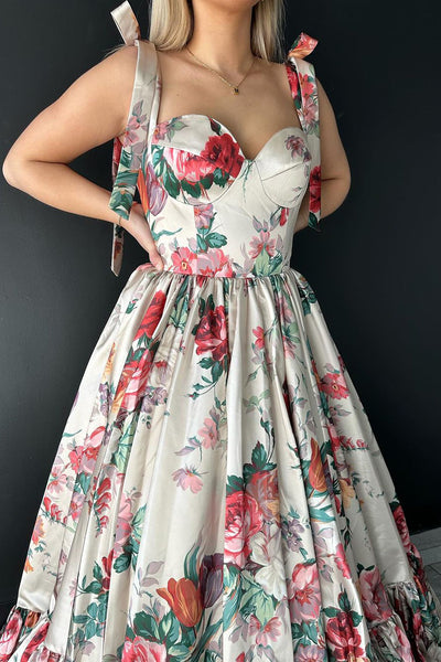 Elegant A-Line Sweetheart Floral Printed Long Prom Dresses MD4022705