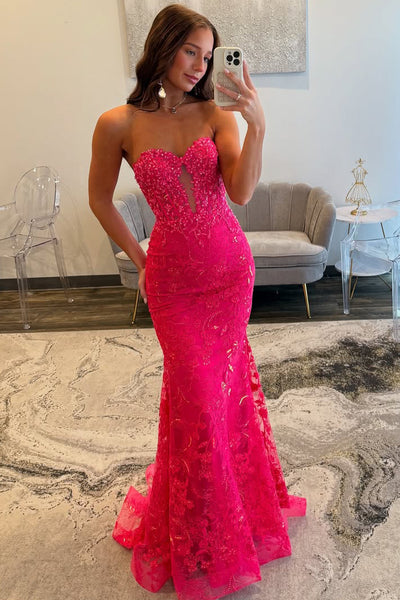Mermaid Sweetheart Fuchisa Lace Long Prom Dress DM2601104