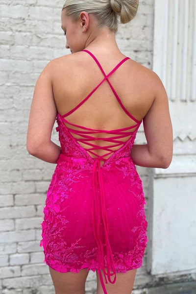 Hot Pink V Neck Bodycon Homecoming Dresses LD3062908