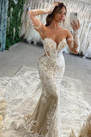 Charming Mermaid Sweetheart Lace Wedding Dresses DM40929010