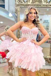 Cute A Line Sweetheart Blush Pink Organza Homecoming Dresses with Appliques MD0902201 Dressmeet Cute A Line Sweetheart Blush Pink Organza Homecoming Dresses with Appliques MD0902201 Dressmeet
