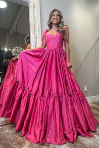 Fuchsia Sweetheart Satin Long Prom Dress MD4020703
