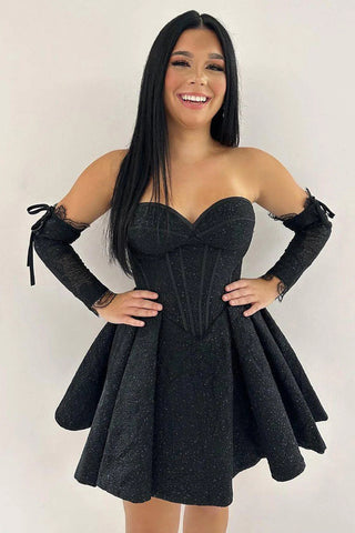 Amazing A Line Sweetheart Black Corset Homecoming Dress MD091312