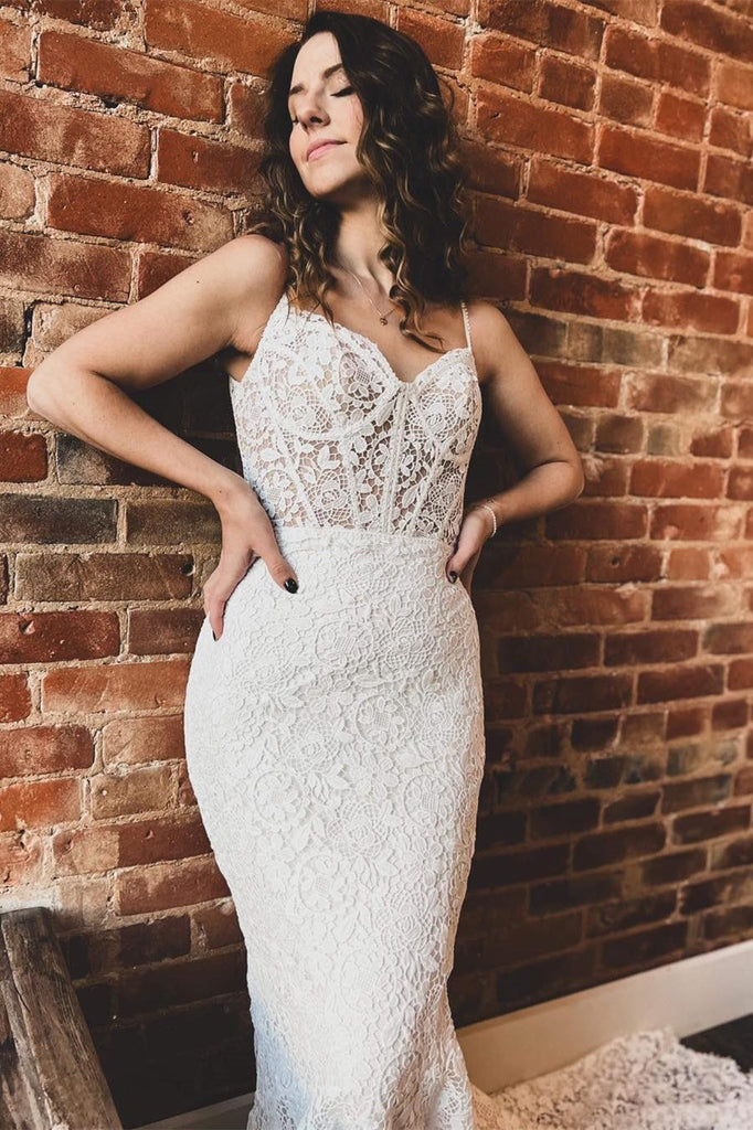 Off White Lace Sweetheart Trumpet Long Wedding Dress MD120302 Dressmeet Off White Lace Sweetheart Trumpet Long Wedding Dress MD120302 Dressmeet