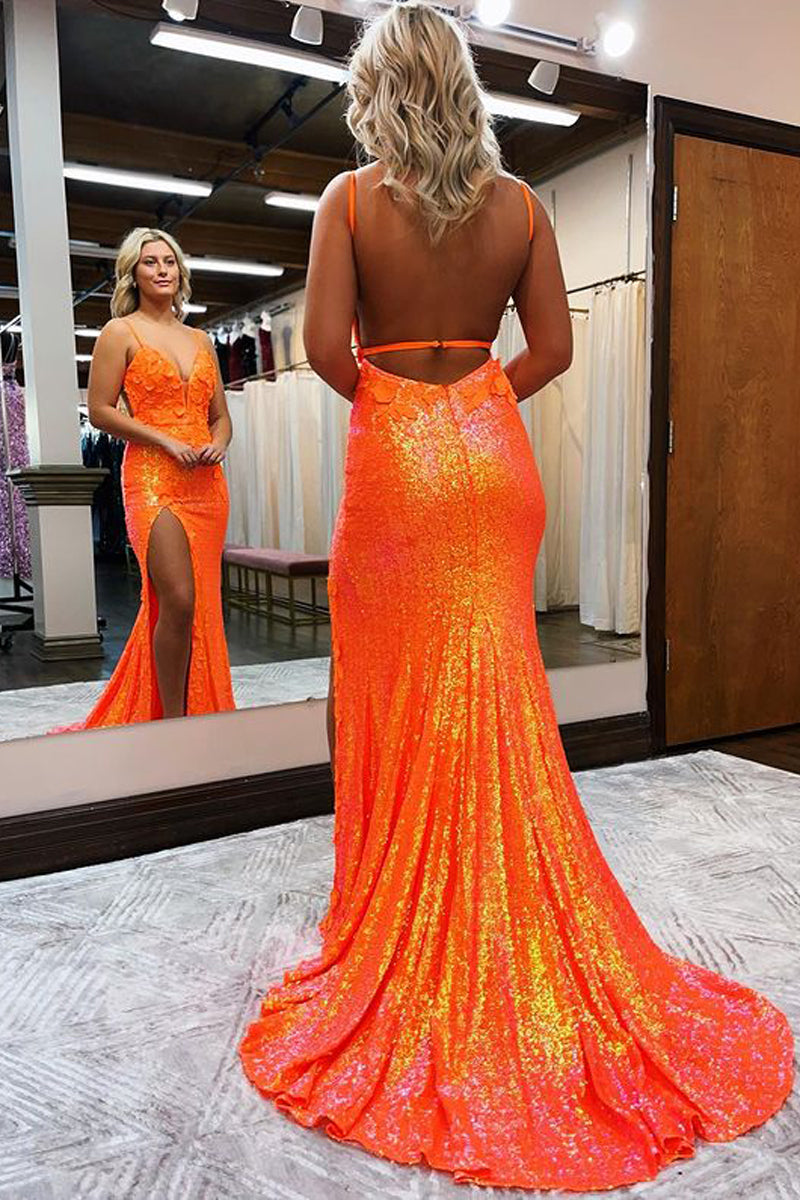 orange glitter prom dress Lovely Mermaid V Neck Sequins Long Dresses with Slit LD3030411 – Dressmeet General Fabric: Crepe Closet London| Emerald Green Illuminate the night. Ladies Size:8