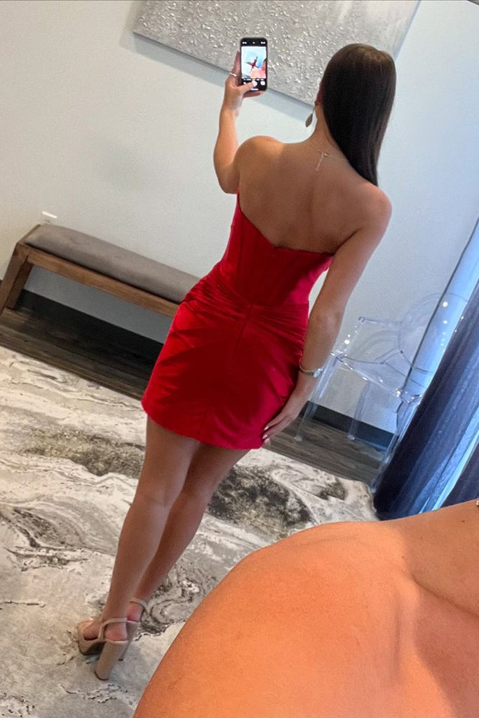Bodycon Sweetheart Red Satin Keyhole Short Tight Homecoming Dresses  DM24090803 – Dressmeet