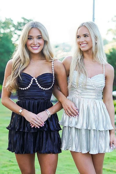 Sparkly A Line Sweetheart Ruffles Pleated Homecoming Dress DM162701