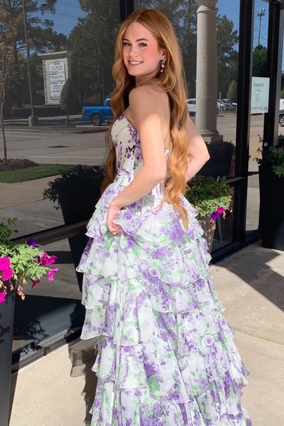 A Line Sweetheart Leopard Tiered Slit Prom Dress with Appliques DM15010608