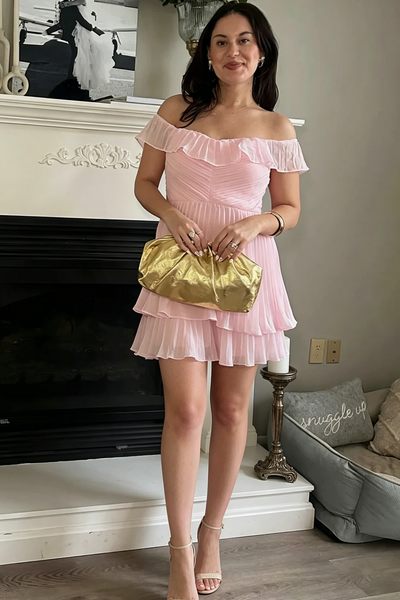 Off-Shoulder A-Line Chiffon Ruffles Tiered Homecoming Dress DM161705
