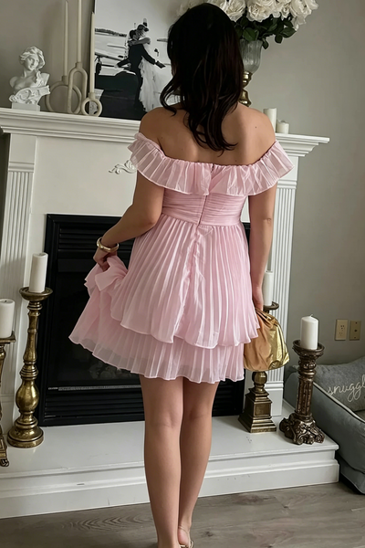 Off-Shoulder A-Line Chiffon Ruffles Tiered Homecoming Dress DM161705