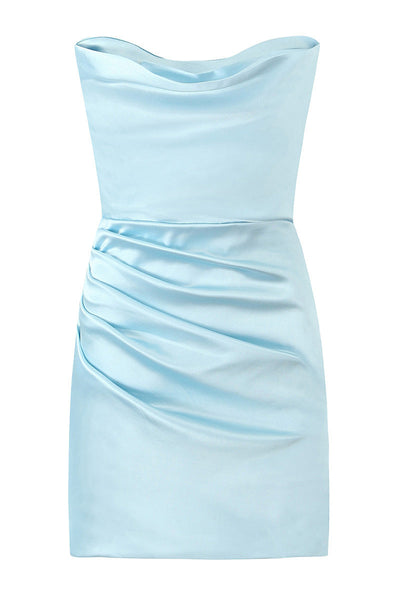 Strapless Light Blue Ruched Tight Short Homecoming Dress DM161704