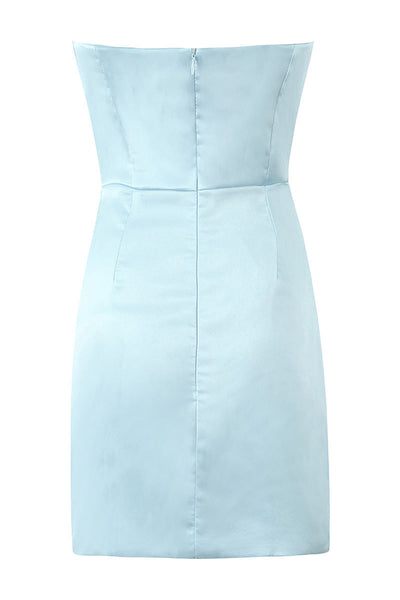 Strapless Light Blue Ruched Tight Short Homecoming Dress DM161704