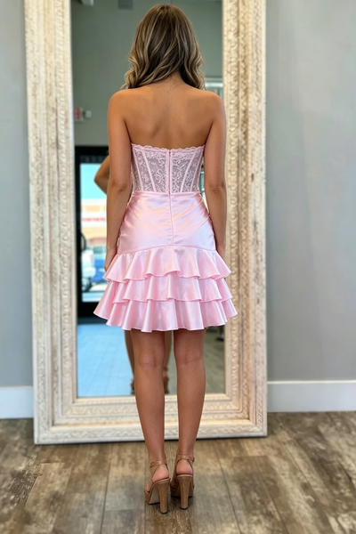 Strapless Pink Scoop Neck Appliques Short Homecoming Dress DM161712
