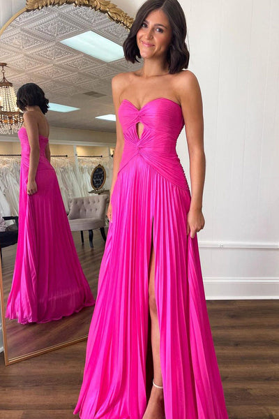 Sweet Mermaid Keyhole Pink Pleat Chiffon Slit Prom Dress DM24122415-1