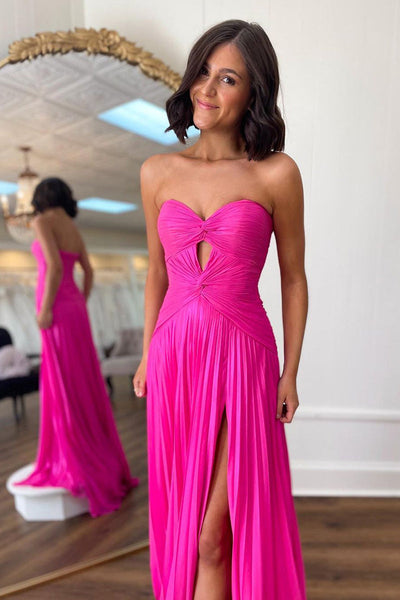 Sweet Mermaid Keyhole Pink Pleat Chiffon Slit Prom Dress DM24122415-2