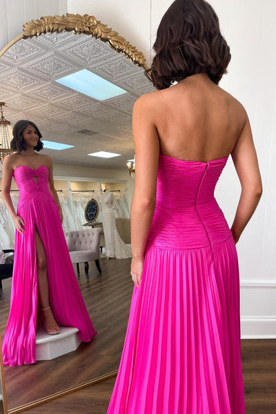 Sweet Mermaid Keyhole Pink Pleat Chiffon Slit Prom Dress DM24122415-3