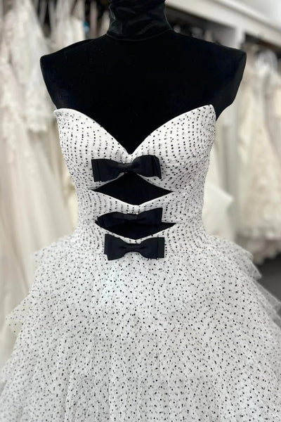 Sweetheart A Line Light Pink Dot Tiered Prom Dress with Slit DM25010411-6