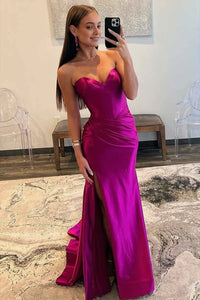 Sweetheart Mermaid Fuchsia Prom Dress with Slit DM25010410-1