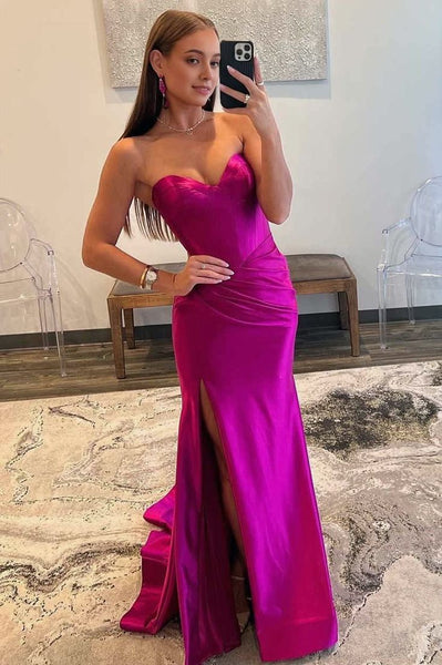 Sweetheart Mermaid Fuchsia Prom Dress with Slit DM25010410-2