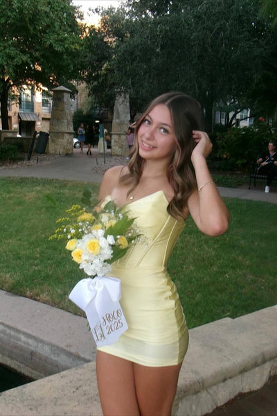 V-neck Yellow Corset Bodycon Short Homecoming Dress DM161713