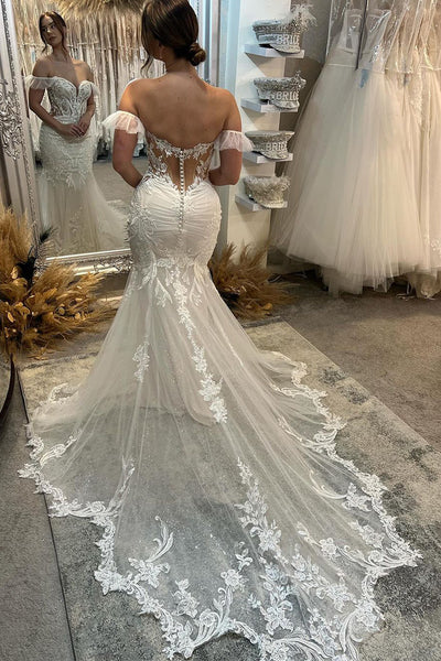 Off the Shoulder Lace Mermaid Wedding Dresses MD120901