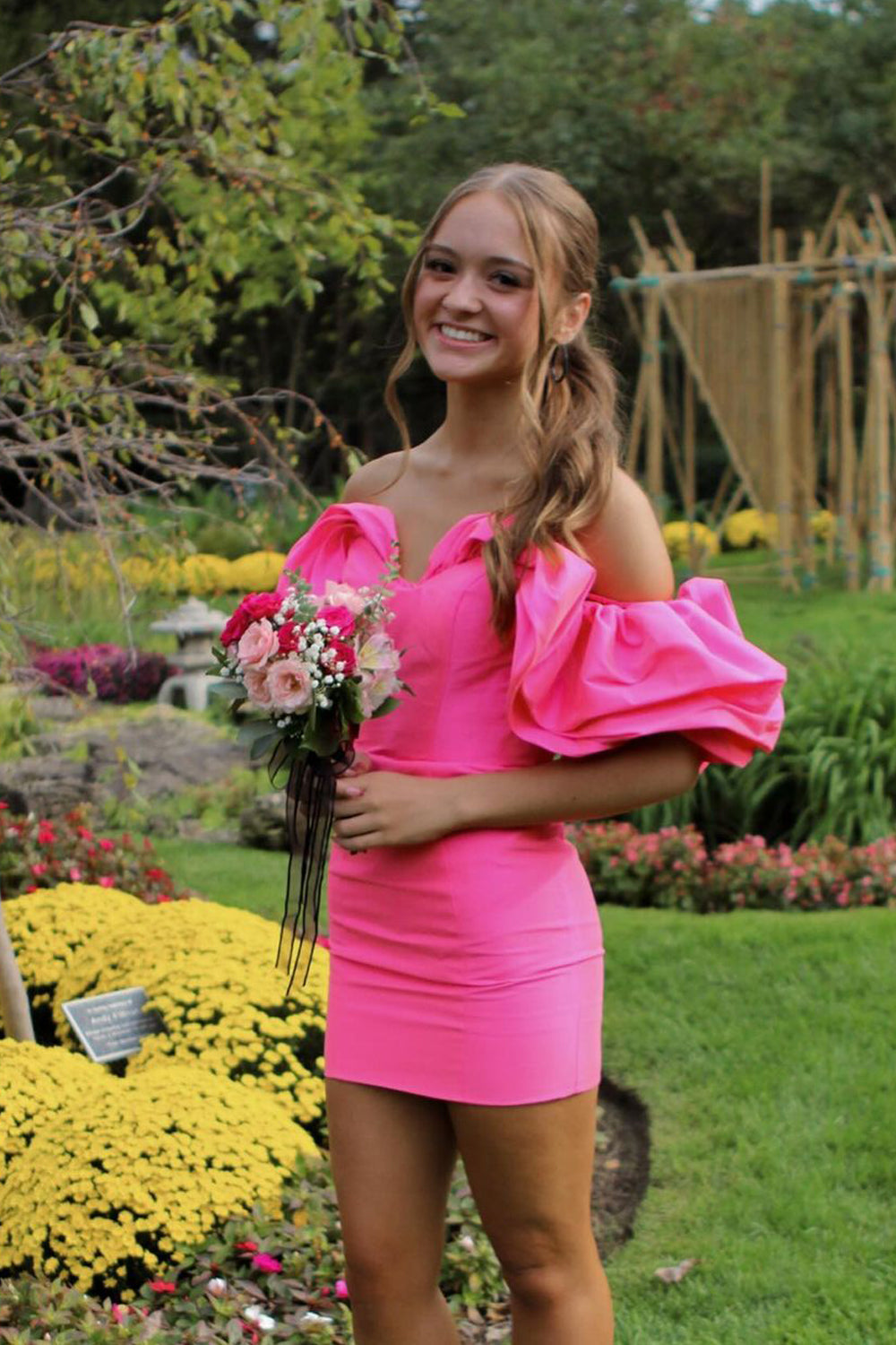 Cute Off the Shoulder Pink Satin Tight Homecoming Dresses DM24101509