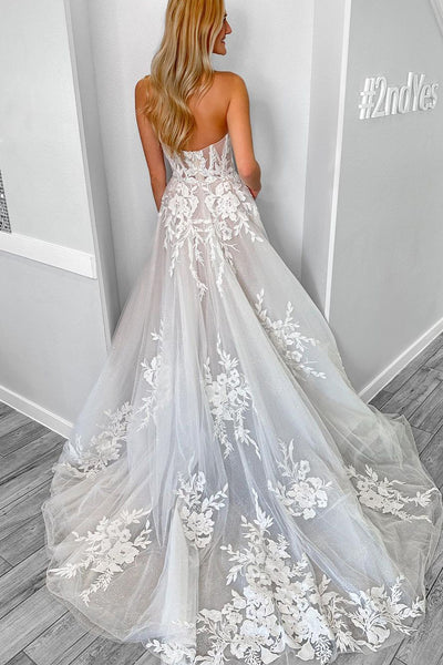 Fairy A Line Sweetheart Tulle Wedding Dresses with Appliques DM090603