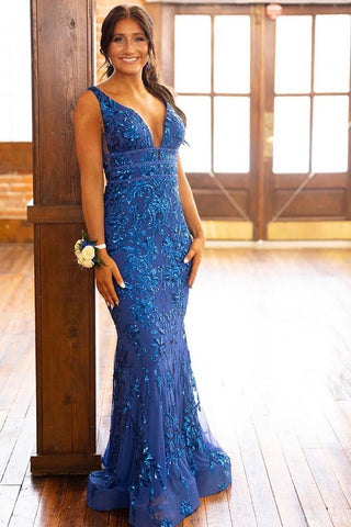 Sparkly Mermaid Blue Sequins Long Prom Dress MD4041202