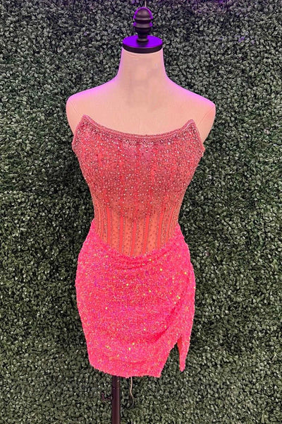 Strapless Periwinkle Beaded Bodycon Homecoming Dress MD091601