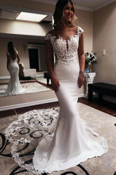 Elegant Mermaid V Neck Lace Wedding Dresses DM102402