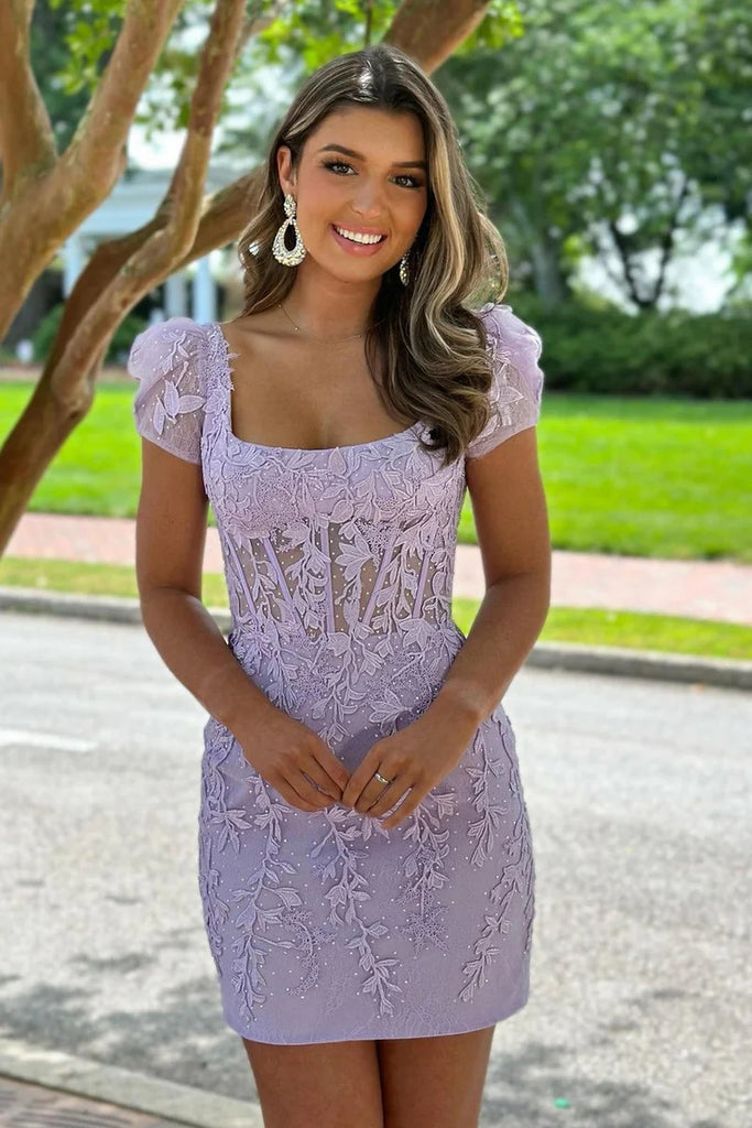 Cute Bodycon Square Neck Lavender Lace Short Homecoming Dresses with Beading MD0802810 – Dressmeet Cute Bodycon Square Neck Lavender Lace Short Homecoming Dresses with Beading MD0802810 – Dressmeet