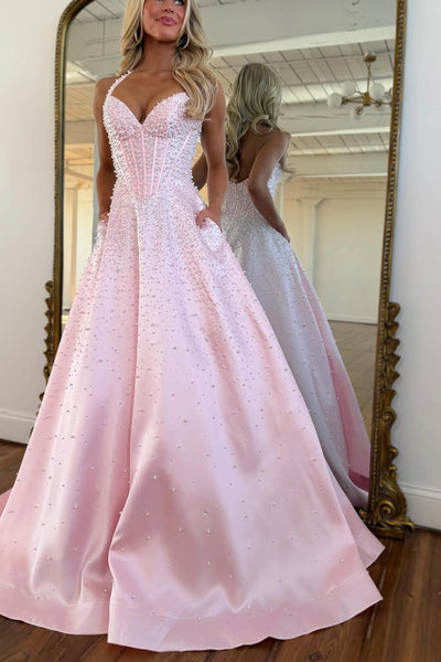 Cute A Line Sweetheart Pink Long Prom Dress with Beading DM26011707