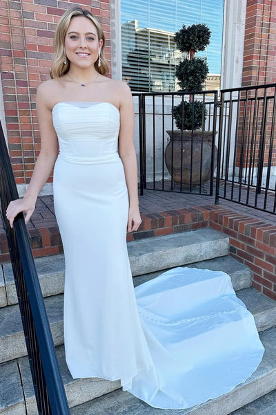 White Strapless Mermaid Long Wedding Dress MD120301