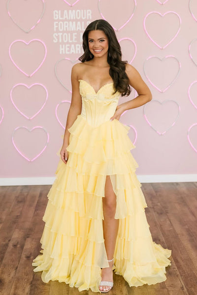 Gorgeous A Line Sweetheart Tiered Chiffon Prom Dress with Slit DM52120302