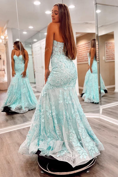 Cute Mermaid Sweetheart Lace Long Prom Dress with Appliques DM242904