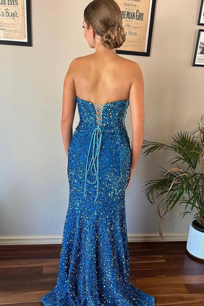 Charming Mermaid Blue Sequins Long Prom Dress MD4021803