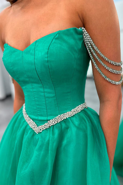 Chic Green Organza Beaded Straps Long Prom Dress MD4053103